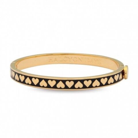 6mm Skinny Heart - Black - Gold - Hinged Bangle - NEW