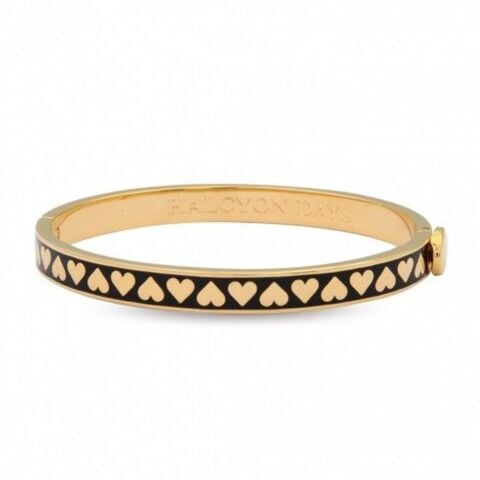6Mm Skinny Heart Black Gold Hinged Bangle