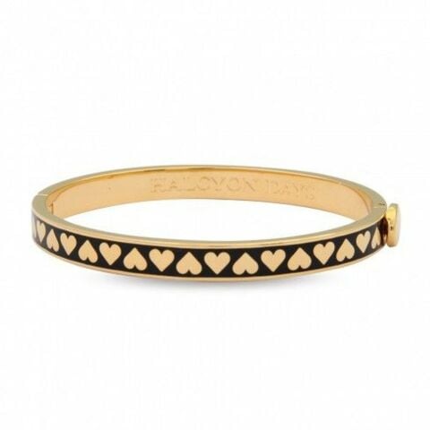 6mm Skinny Heart - Black - Gold - Hinged Bangle - NEW