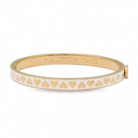 6mm Skinny Heart - Cream - Gold - Hinged Bangle - NEW