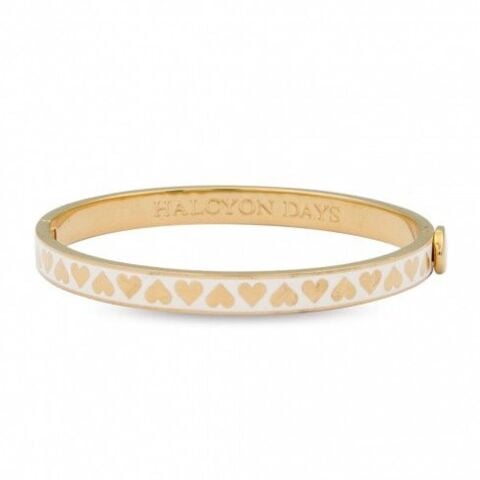 6Mm Skinny Heart Cream Gold Hinged Bangle