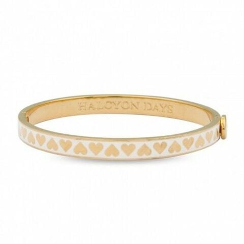 6mm Skinny Heart - Cream - Gold - Hinged Bangle - NEW