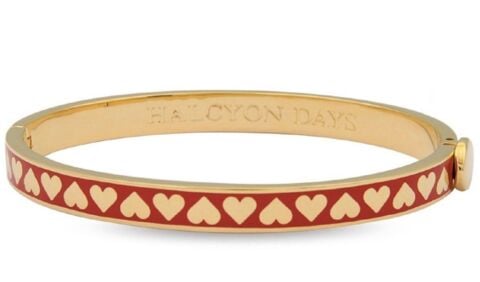 6Mm Skinny Heart Red Gold Hinged Bangle