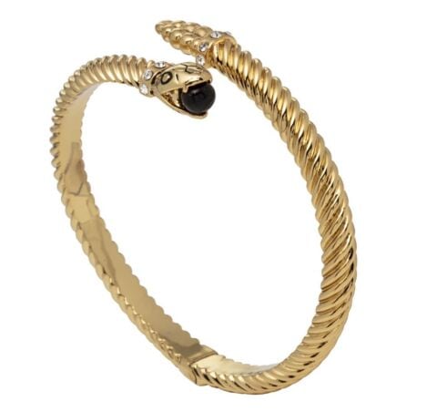 Halcyon Days Snake Twist Black Gold Small Hinged Bangle Bracelet