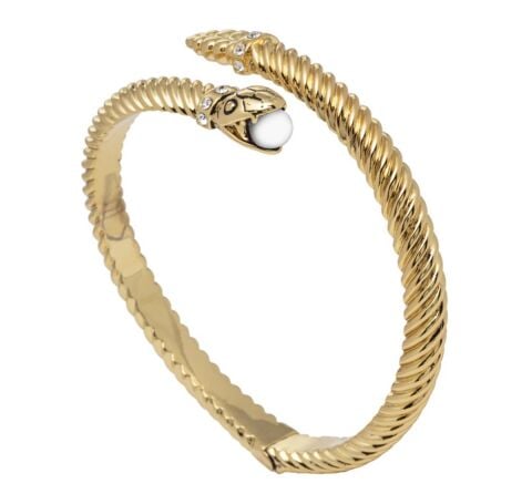 Halcyon Days Snake Twist Cream Gold Small Hinged Bangle Bracelet