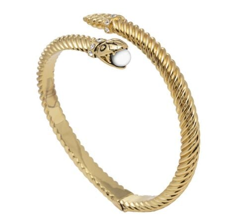 Halcyon Days Snake Twist Cream Gold Small Hinged Bangle Bracelet