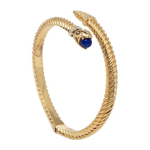 Snake Twist Deep Cobalt And Gold Bangle
