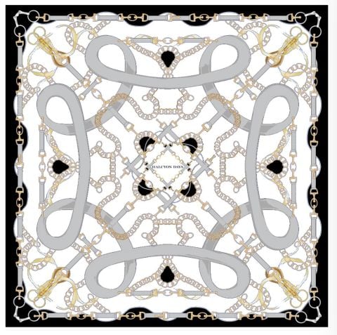 Bridle - Black - 90x90 - 100% Silk - Scarf - NEW
