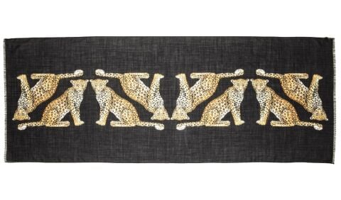 Halcyon Days MW Twin Leopards Black 170cm x 65cm Wool Silk Long Scarf