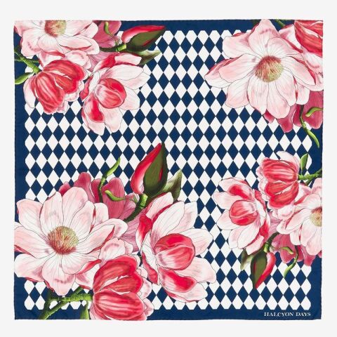 Parterre Blossom Navy 90X90 100 Percent Silk Scarf