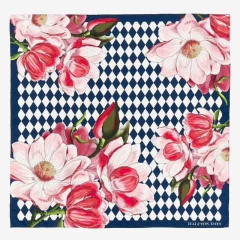 Parterre Blossom - Navy- 90x90 - 100% Silk - Scarf