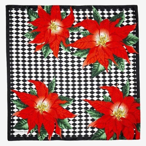 Parterre With Poinsettia - Black - 90x90 - 100% Silk Scarf