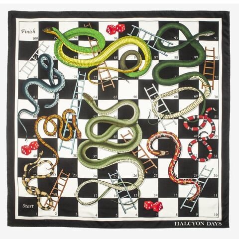 Snakes And Ladders Black 90X90 100 Percent Silk Scarf