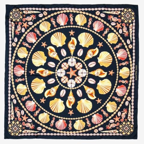 Shells - Navy - 100% Silk scarf 90x90 - NEW