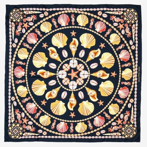 Shells - Navy - 100% Silk scarf 90x90 - NEW