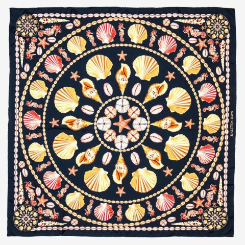 Shells Navy 100 Percent Silk Scarf 90X90
