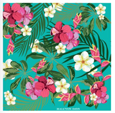 Tropical Flowers Turquoise 90X90 100 Percent Silk Scarf