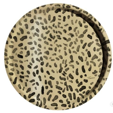 Leopard Print Round Birchwood Tray