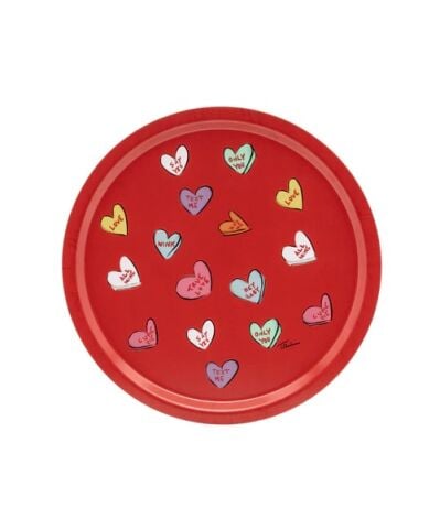 Tr Love Hearts Round Birchwood Tray