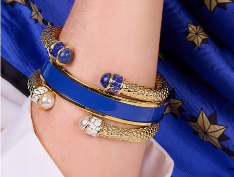Salamender Sapphire Gold Torque Bangle