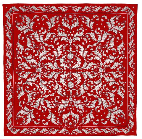 Flowers Of The Realm Red 90X 90 100 Percent Silk Scarf