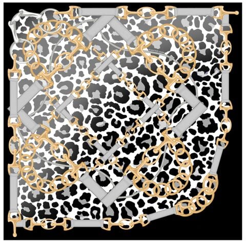 Leopard Bridle Black 90cm x 90cm 100% Silk Scarf