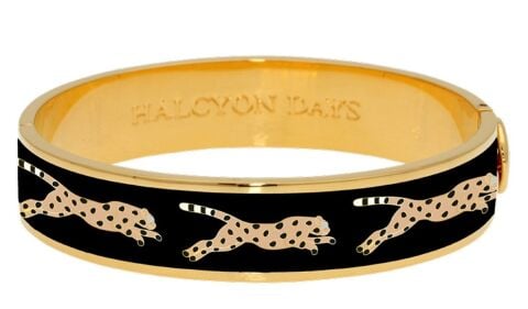 13mm Leopard Black Gold Hinged Bangle