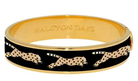 13mm Leopard Black Gold Hinged Bangle