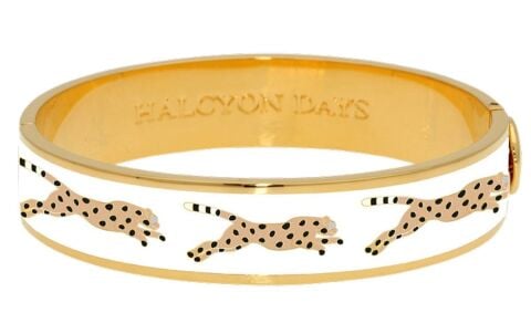 13mm Leopard Cream Gold Hinged Bangle