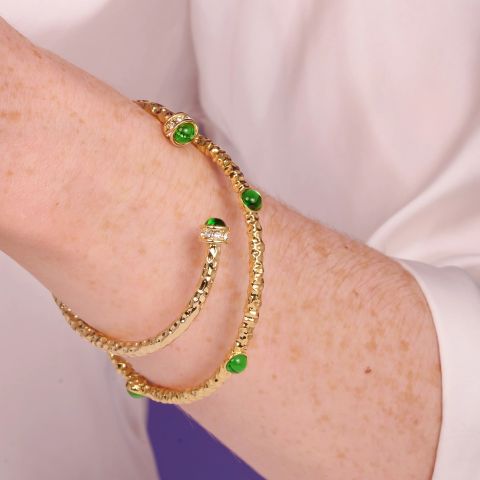 Hammered Torque Emerald & Gold Bangle