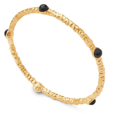 Cabochon Black And Gold Push On Bangle