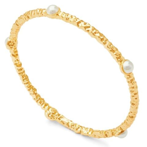 Cabochon Pearl & Gold Push-On Bangle