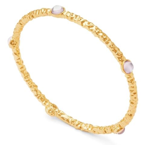 Cabochon Rose Quartz & Gold Push-On Bangle