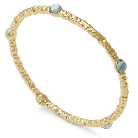 Cabochon Aquamarine & Gold Push-On Bangle