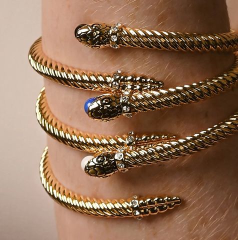 Snake Twist Deep Cobalt & Gold Bangle