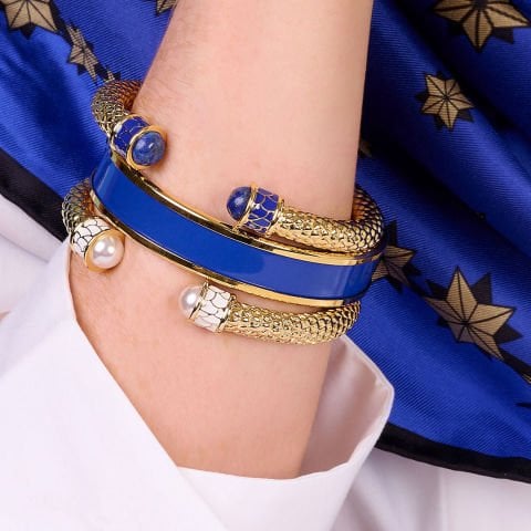Minoan Deep Cobalt Gold Hinged Torque Bangle