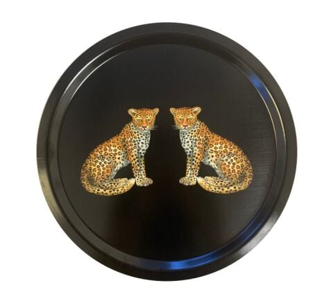Twin Leopard Round Birchwood Tray