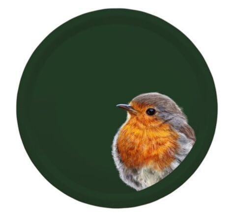 Woodland Wildlife Robin Round Birchwood Tray