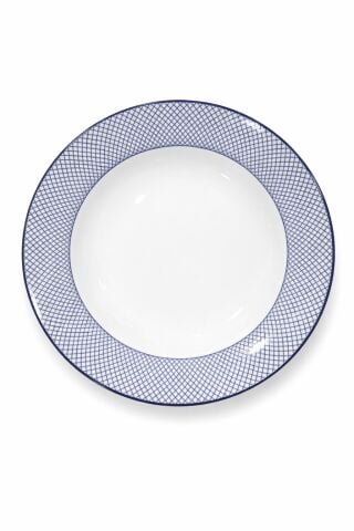 Blue Trellis 9'' Rim soup Bowl