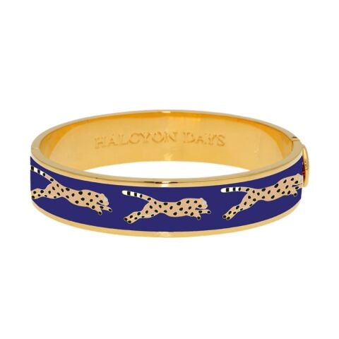 13mm Leopard Deep Cobalt Gold Hinged Bangle