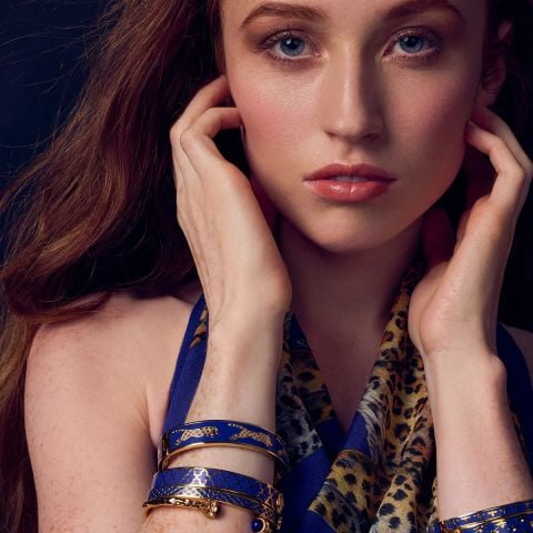 13mm Leopard Deep Cobalt Gold Hinged Bangle
