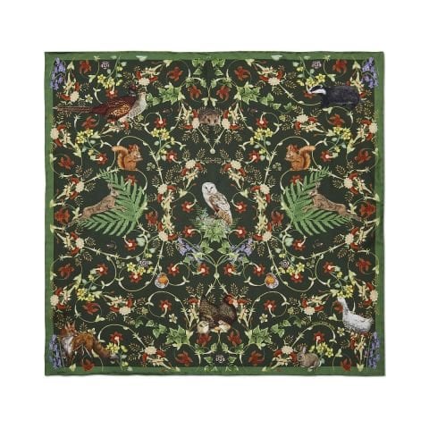 Woodland Wildlife Animals 45X45 100% Silk Mini Scarf