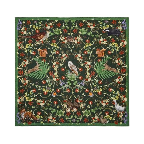 Woodland Wildlife Animals 45X45 100% Silk Mini Scarf