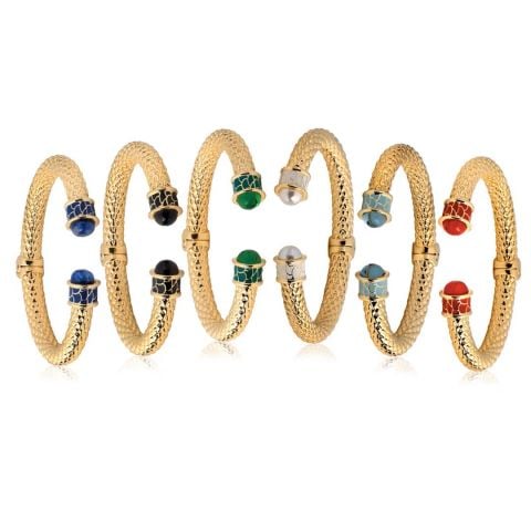 Minoan  - Diamond Jewel - Gold - Hinged Torque Bangle