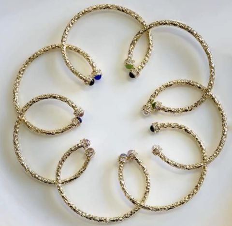Hammered  Aquamarine  Gold  Torque Bangle