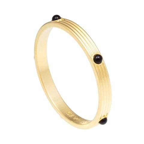 Ribbed Cabochon - Black - Gold - Bangle