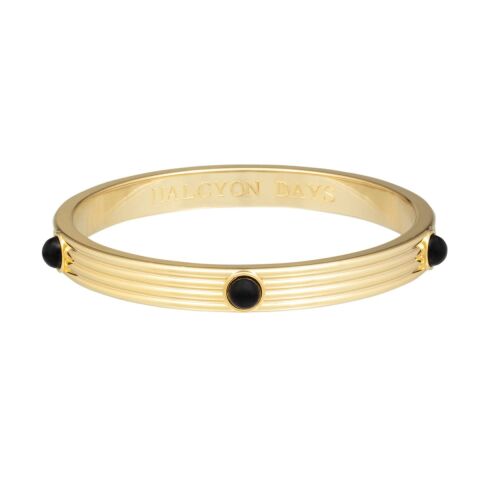 Ribbed Cabochon Black Gold Bangle
