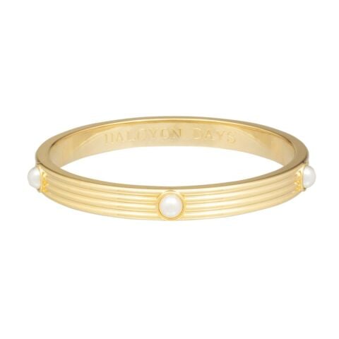 Ribbed Cabochon Pearl Gold Bangle