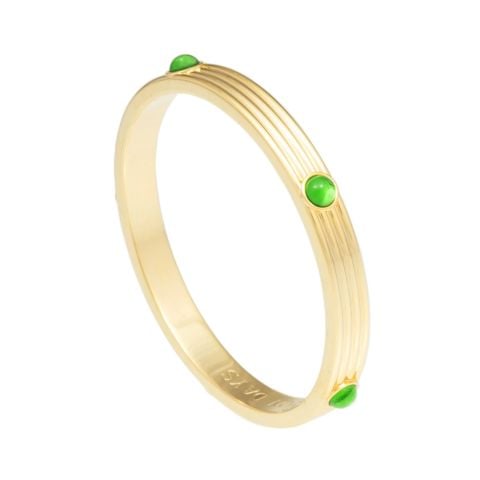 Ribbed Cabochon - Emerald - Gold - Bangle