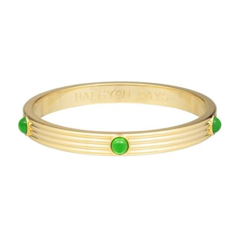 Ribbed Cabochon - Emerald - Gold - Bangle